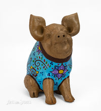 Load image into Gallery viewer, Pig w/mascara happy turquoise 10"x6"