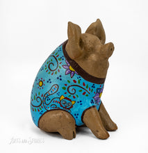 Load image into Gallery viewer, Pig w/mascara happy turquoise 10"x6"