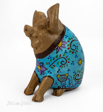 Load image into Gallery viewer, Pig w/mascara happy turquoise 10&quot;x6&quot;