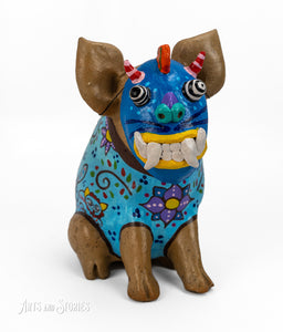 Pig w/mascara happy turquoise 10"x6"