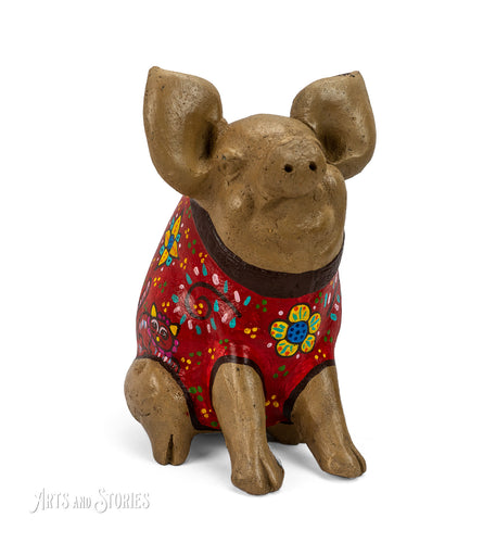 Pig w/mascara red flower 10
